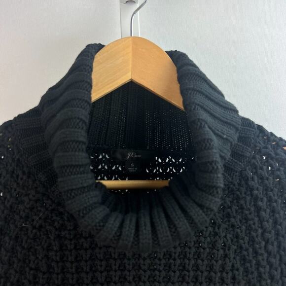 J. Crew Black Button Sleeve Turtleneck Oversized Crochet Poncho Sweater Size S - Picture 5 of 10